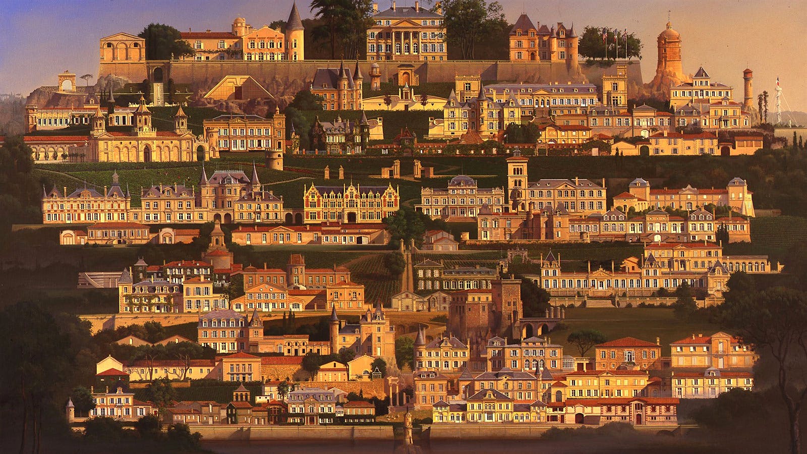 Artist Carl Laubin's 1992 painting of Bordeaux's classified growth châteaus