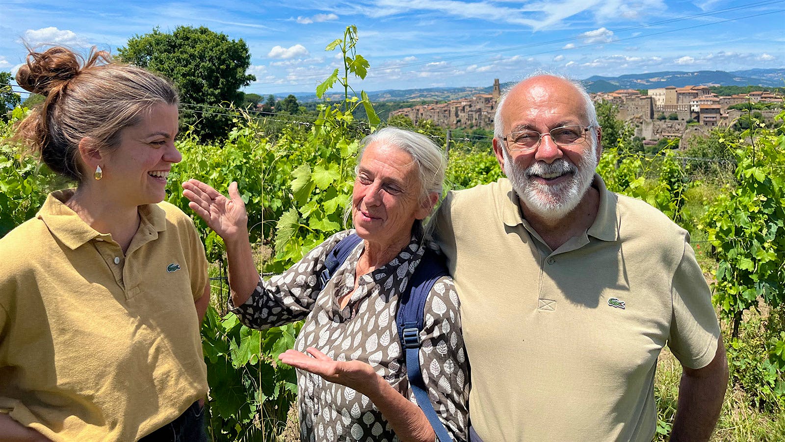 Sassotondo founders Edoardo Ventimiglia and his wife Carla Benini with their daughter, Francesca, in their San Lorenzo vineyard, planted to Ciliegiolo